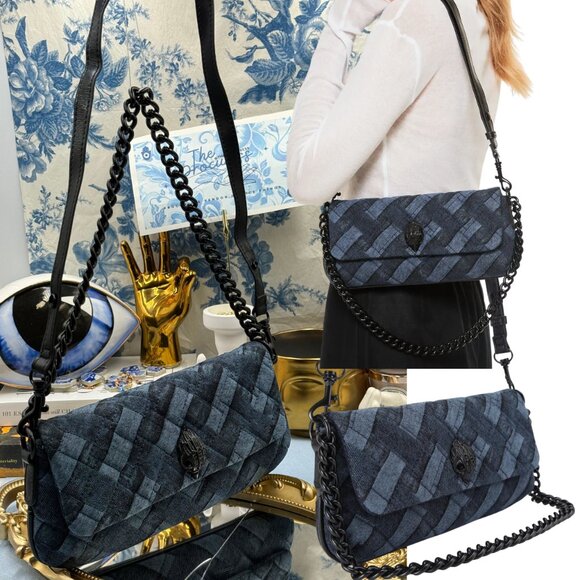 🆕 KURT GEIGER LONDON 🧿 NWOT Small Long Kensington Bag, Dark Acid Wash Denim - Picture 1 of 16